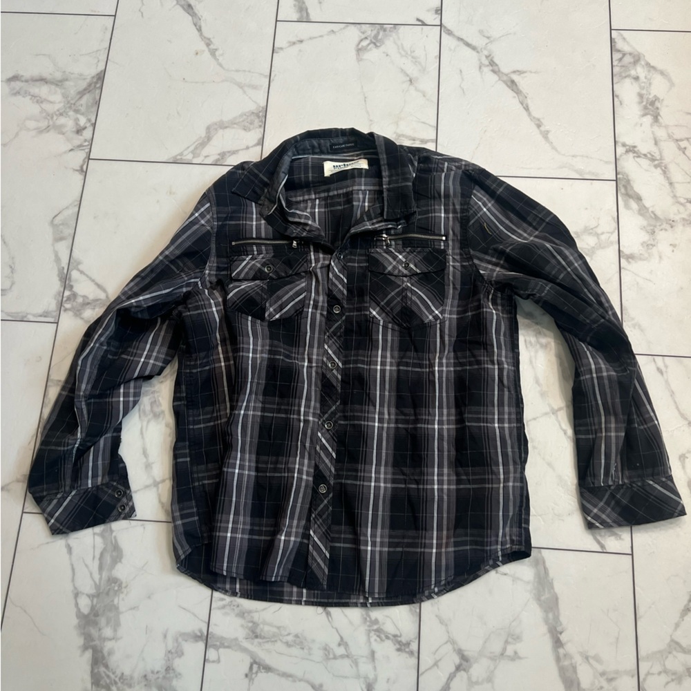 Urban Pipeline Black and Gray Plaid Casual Button Down Shirt